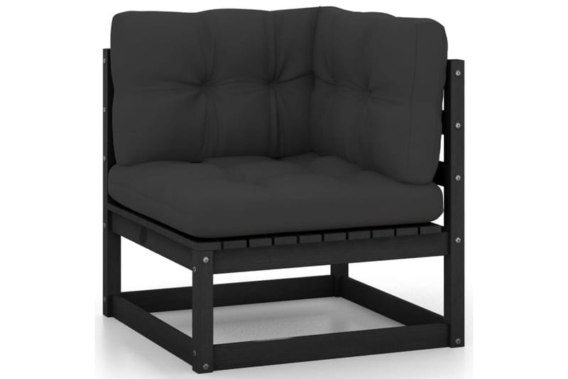 Loungegrupp Utomhus för trädgården med dynor 6 delar massiv furu - Svart - Utemöbler - Loungemöbler - Loungegrupp & Loungeset