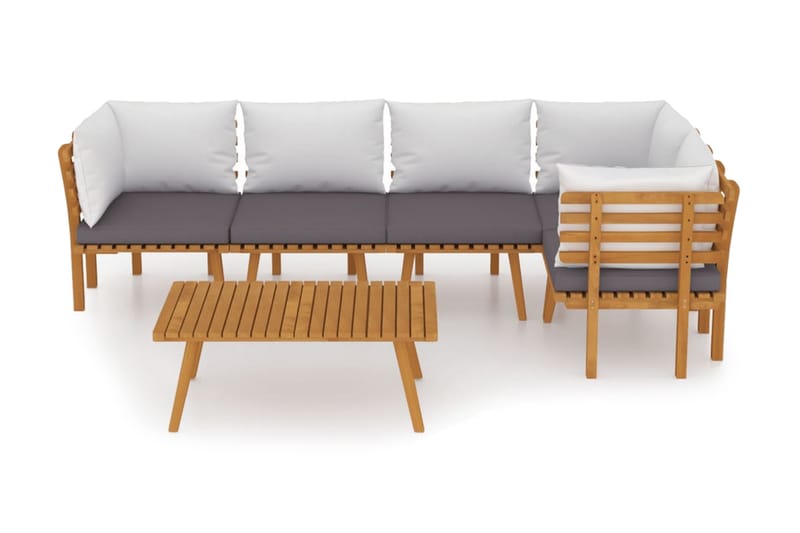 Loungegrupp Utomhus för trädgården med dynor 6 delar massivt akaciat - Brun - Utemöbler - Loungemöbler - Loungegrupp & Loungeset