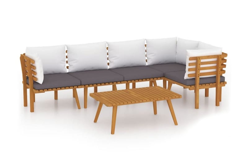 Loungegrupp Utomhus för trädgården med dynor 6 delar massivt akaciat - Brun - Utemöbler - Loungemöbler - Loungegrupp & Loungeset