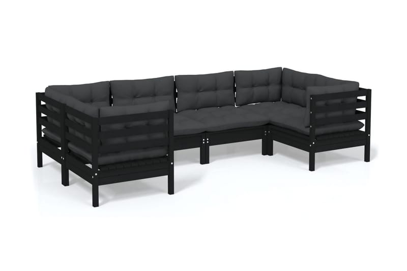 Loungegrupp Utomhus för trädgården med dynor 6 delar svart massiv fu - Svart - Utemöbler - Loungemöbler - Loungegrupp & Loungeset