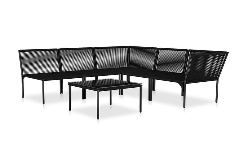 Loungegrupp Utomhus för trädgården med dynor 6 delar svart PVC - Svart - Utemöbler - Loungemöbler - Loungegrupp & Loungeset