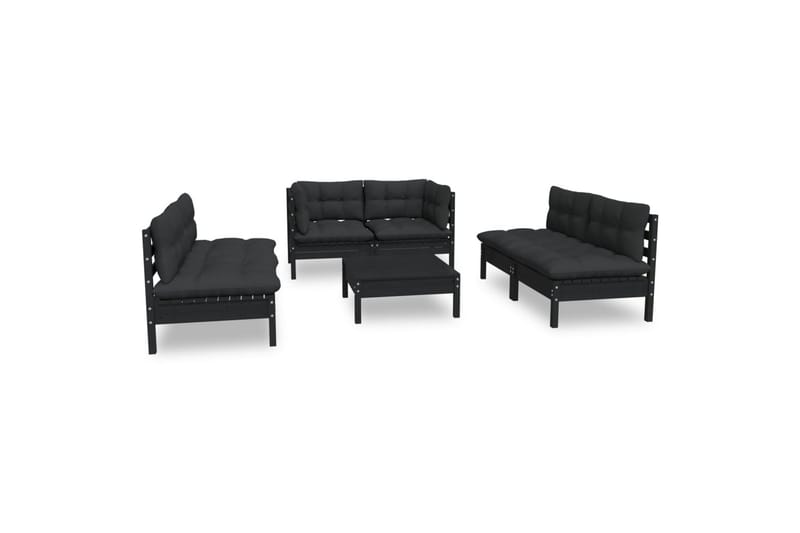 Loungegrupp Utomhus för trädgården med dynor 7 delar massiv furu - Svart - Utemöbler - Loungemöbler - Loungegrupp & Loungeset