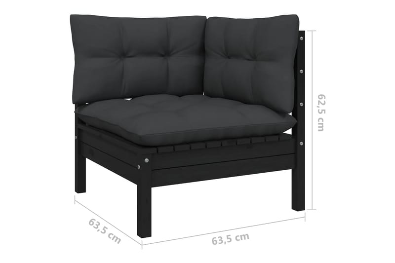 Loungegrupp Utomhus för trädgården med dynor 7 delar massiv furu - Svart - Utemöbler - Loungemöbler - Loungegrupp & Loungeset