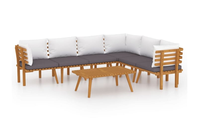 Loungegrupp Utomhus för trädgården med dynor 7 delar massivt akaciat - Brun - Utemöbler - Loungemöbler - Loungegrupp & Loungeset