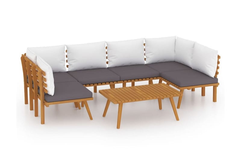 Loungegrupp Utomhus för trädgården med dynor 7 delar massivt akaciat - Brun - Utemöbler - Loungemöbler - Loungegrupp & Loungeset