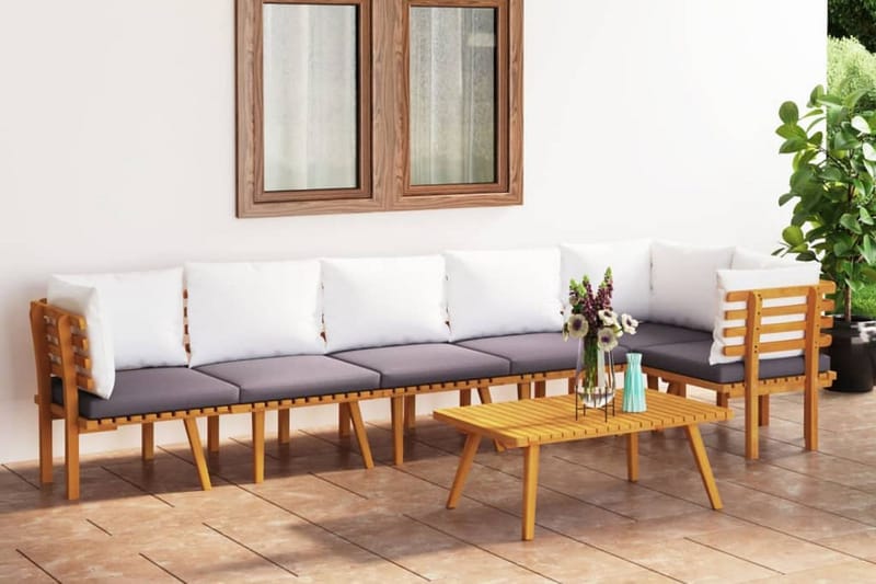 Loungegrupp Utomhus för trädgården med dynor 7 delar massivt akaciat - Brun - Utemöbler - Loungemöbler - Loungegrupp & Loungeset