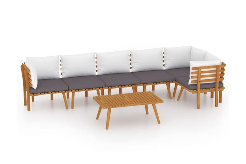 Loungegrupp Utomhus för trädgården med dynor 7 delar massivt akaciat - Brun - Utemöbler - Loungemöbler - Loungegrupp & Loungeset