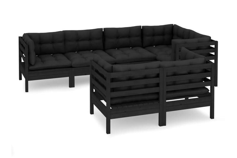 Loungegrupp Utomhus för trädgården med dynor 7 delar svart massiv fu - Svart - Utemöbler - Loungemöbler - Loungegrupp & Loungeset