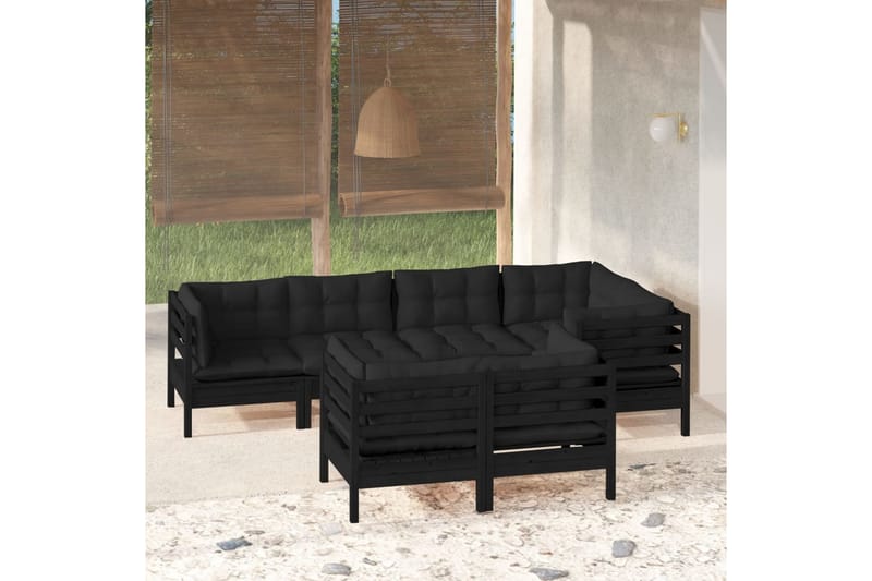 Loungegrupp Utomhus för trädgården med dynor 7 delar svart massiv fu - Svart - Utemöbler - Loungemöbler - Loungegrupp & Loungeset