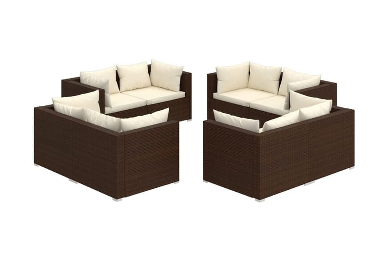 Loungegrupp Utomhus för trädgården med dynor 8 delar konstrotting br - Brun/Vit - Utemöbler - Loungemöbler - Loungegrupp & Loungeset