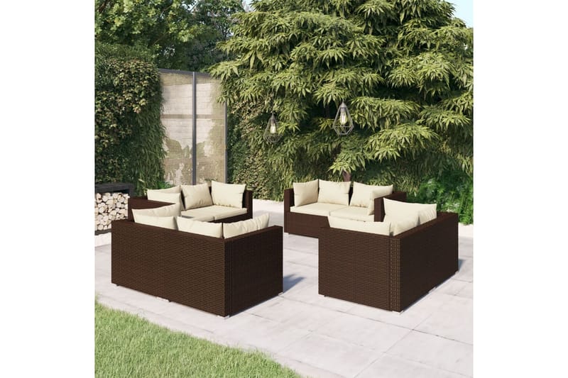 Loungegrupp Utomhus för trädgården med dynor 8 delar konstrotting br - Brun/Vit - Utemöbler - Loungemöbler - Loungegrupp & Loungeset