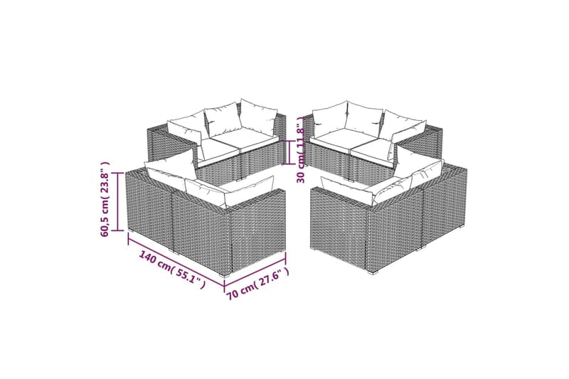 Loungegrupp Utomhus för trädgården med dynor 8 delar konstrotting gr - Grå/Blå - Utemöbler - Loungemöbler - Loungegrupp & Loungeset