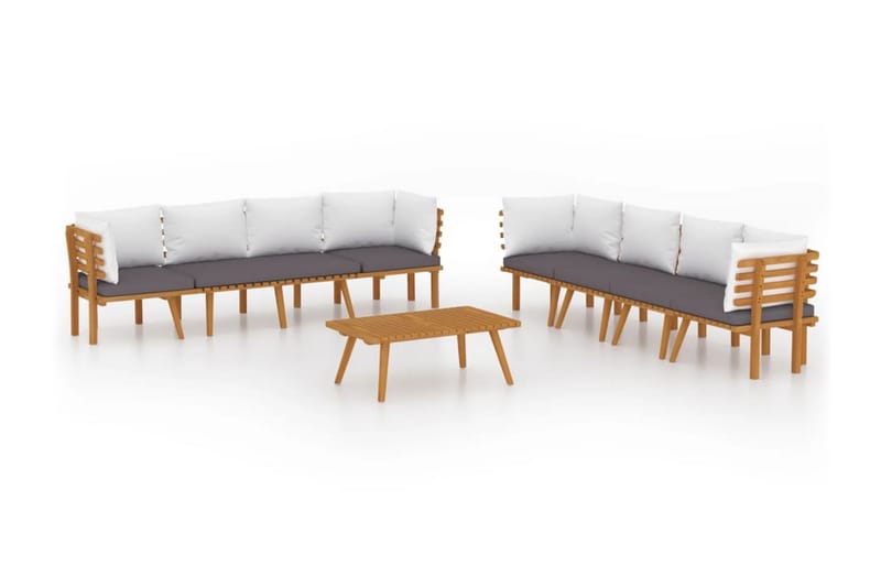 Loungegrupp Utomhus för trädgården med dynor 8 delar massivt akaciat - Brun - Utemöbler - Loungemöbler - Loungegrupp & Loungeset