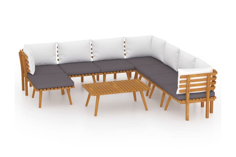 Loungegrupp Utomhus för trädgården med dynor 9 delar akaciaträ - Brun - Utemöbler - Loungemöbler - Loungegrupp & Loungeset