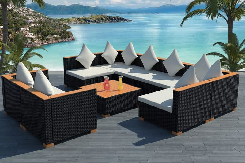 Loungegrupp Utomhus för trädgården med dynor 9 delar konstrotting sv - Svart - Utemöbler - Loungemöbler - Loungegrupp & Loungeset