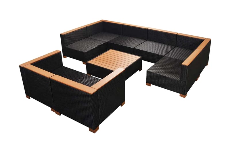 Loungegrupp Utomhus för trädgården med dynor 9 delar konstrotting sv - Svart - Utemöbler - Loungemöbler - Loungegrupp & Loungeset