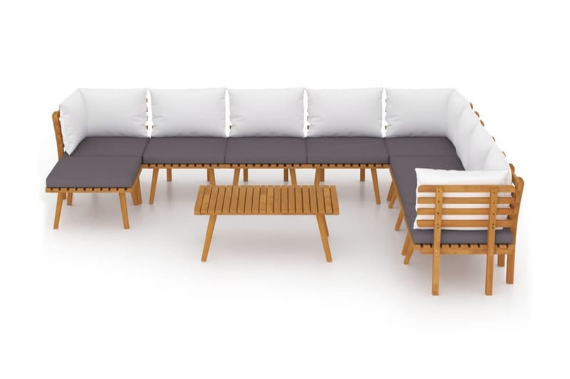 Loungegrupp Utomhus för trädgården med dynor 9 delar massivt akaciat - Brun - Utemöbler - Loungemöbler - Loungegrupp & Loungeset