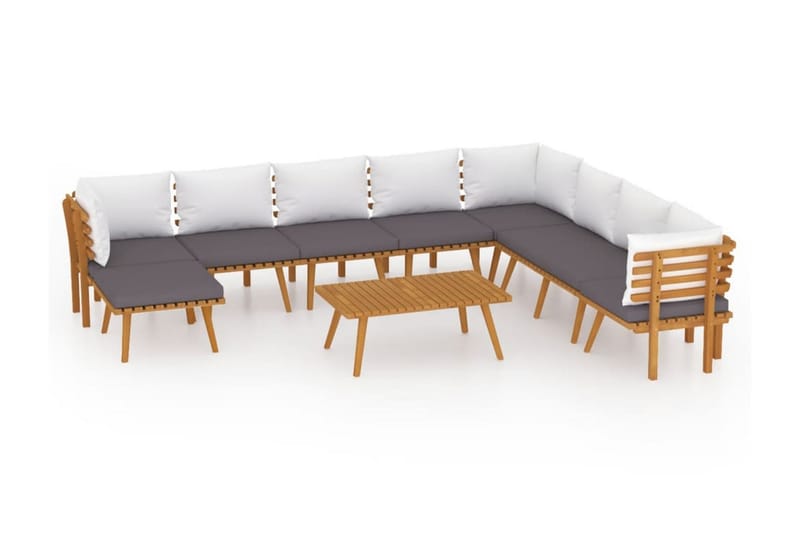 Loungegrupp Utomhus för trädgården med dynor 9 delar massivt akaciat - Brun - Utemöbler - Loungemöbler - Loungegrupp & Loungeset