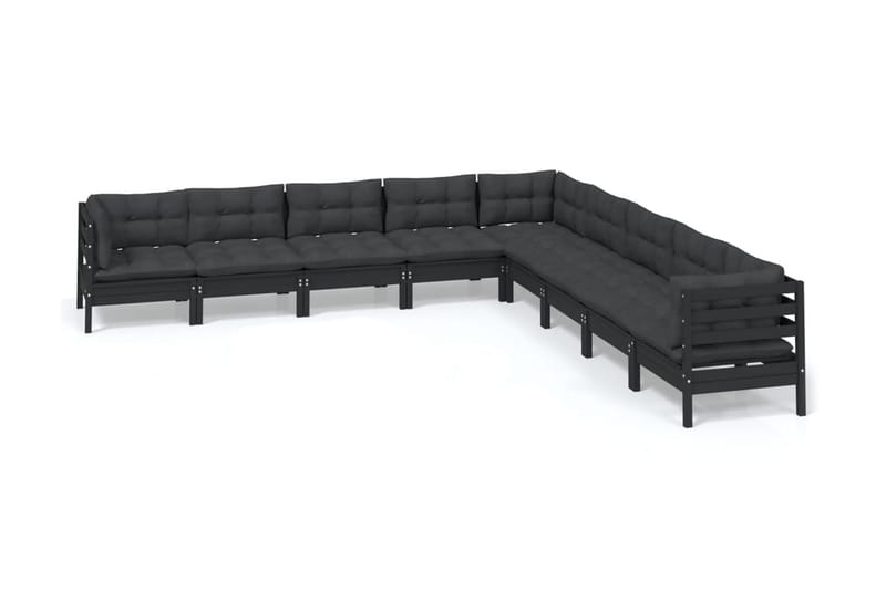 Loungegrupp Utomhus för trädgården med dynor 9 delar svart massiv fu - Svart - Utemöbler - Loungemöbler - Loungegrupp & Loungeset