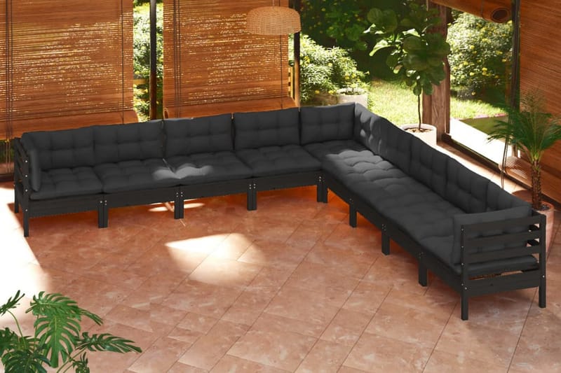 Loungegrupp Utomhus för trädgården med dynor 9 delar svart massiv fu - Svart - Utemöbler - Loungemöbler - Loungegrupp & Loungeset