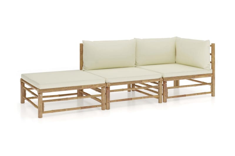 Loungegrupp Utomhus för trädgården med gräddvita dynor 3 delar bambu - Vit - Utemöbler - Loungemöbler - Loungegrupp & Loungeset
