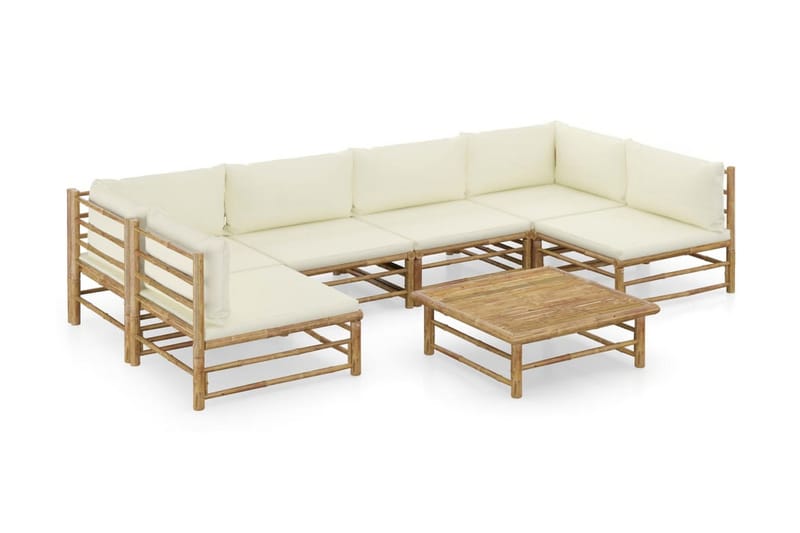 Loungegrupp Utomhus för trädgården med gräddvita dynor 7 delar bambu - Vit - Utemöbler - Loungemöbler - Loungegrupp & Loungeset