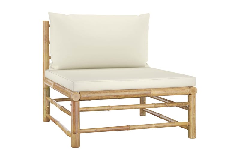 Loungegrupp Utomhus för trädgården med gräddvita dynor 7 delar bambu - Vit - Utemöbler - Loungemöbler - Loungegrupp & Loungeset