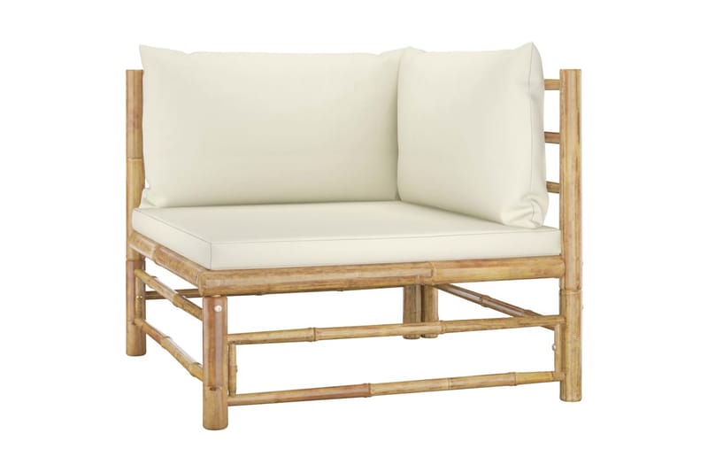 Loungegrupp Utomhus för trädgården med gräddvita dynor 7 delar bambu - Vit - Utemöbler - Loungemöbler - Loungegrupp & Loungeset