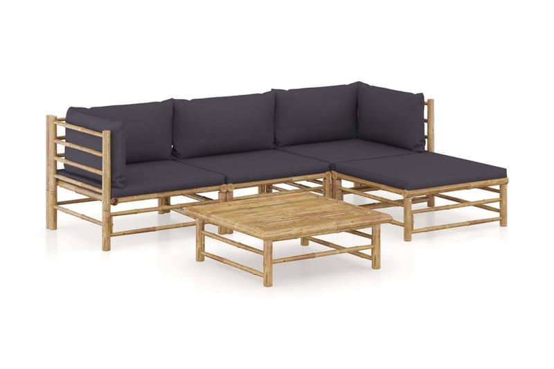 Loungegrupp Utomhus för trädgården med mörkgrå dynor 5 delar bambu - Grå - Utemöbler - Loungemöbler - Loungegrupp & Loungeset