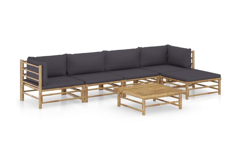Loungegrupp Utomhus för trädgården med mörkgrå dynor 6 delar bambu - Grå - Utemöbler - Loungemöbler - Loungegrupp & Loungeset