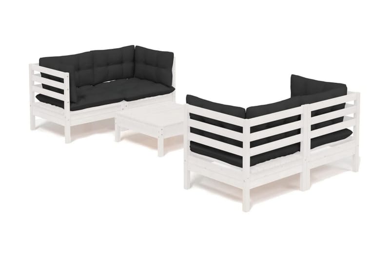 Loungegrupp Utomhus med antracit dynor 5 delar massiv furu - Vit/svart - Utemöbler - Loungemöbler - Loungegrupp & Loungeset