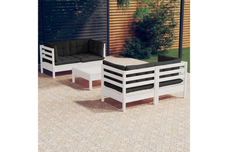 Loungegrupp Utomhus med antracit dynor 5 delar massiv furu - Vit/svart - Utemöbler - Loungemöbler - Loungegrupp & Loungeset