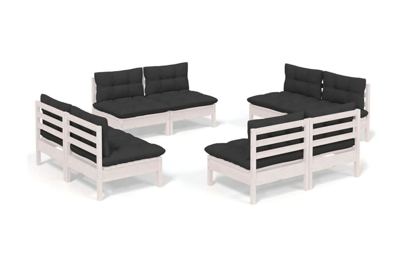 Loungegrupp Utomhus med antracit dynor 8 delar massiv furu - Vit/svart - Utemöbler - Loungemöbler - Loungegrupp & Loungeset