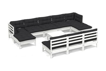 Loungegrupp Utomhus med dynor 11 delar vit massiv furu