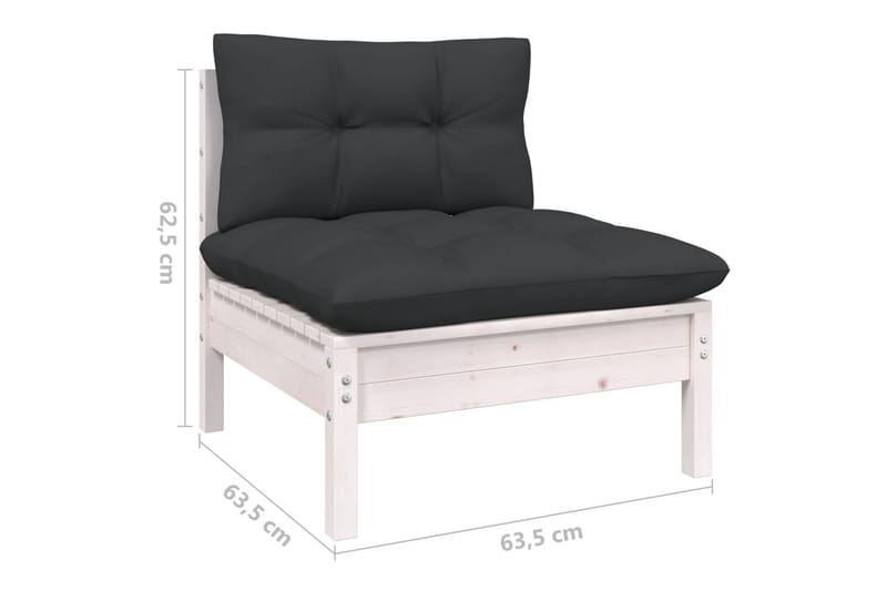 Loungegrupp Utomhus med dynor 3 delar massiv furu - Vit/svart - Utemöbler - Loungemöbler - Loungegrupp & Loungeset