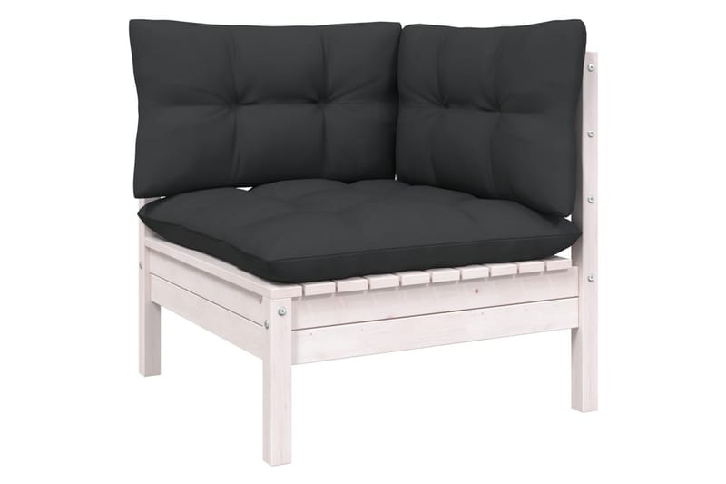 Loungegrupp Utomhus med dynor 3 delar massiv furu - Vit/svart - Utemöbler - Loungemöbler - Loungegrupp & Loungeset