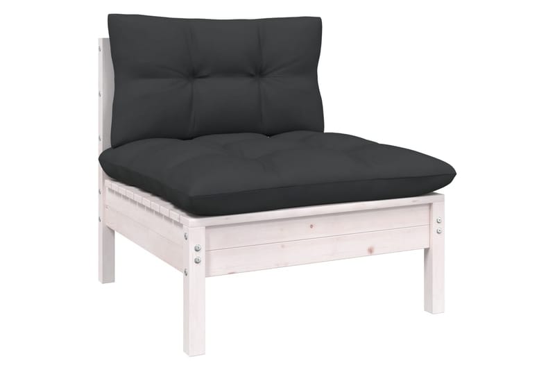 Loungegrupp Utomhus med dynor 3 delar massiv furu - Vit/svart - Utemöbler - Loungemöbler - Loungegrupp & Loungeset