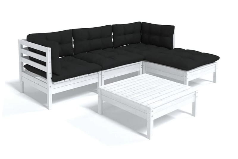 Loungegrupp Utomhus med dynor 5 delar vit massiv furu - Vit/svart - Utemöbler - Loungemöbler - Loungegrupp & Loungeset