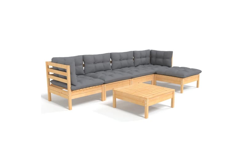 Loungegrupp Utomhus med dynor 6 delar grå massiv furu - Grå - Utemöbler - Loungemöbler - Loungegrupp & Loungeset