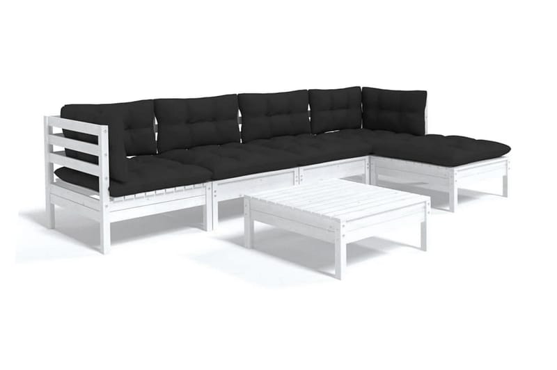 Loungegrupp Utomhus med dynor 6 delar vit massiv furu - Vit/svart - Utemöbler - Loungemöbler - Loungegrupp & Loungeset