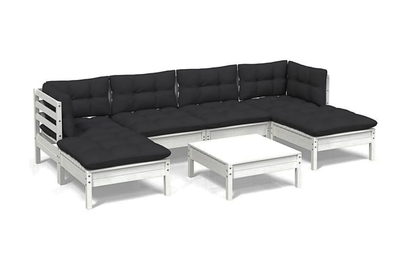 Loungegrupp Utomhus med dynor 7 delar vit massiv furu - Vit/svart - Utemöbler - Loungemöbler - Loungegrupp & Loungeset