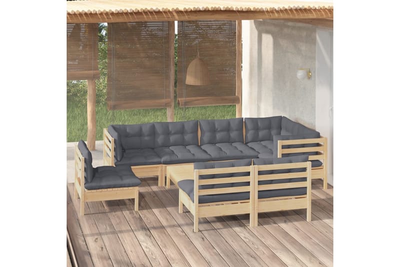 Loungegrupp Utomhus med dynor 9 delar grå furu - Grå - Utemöbler - Loungemöbler - Loungegrupp & Loungeset