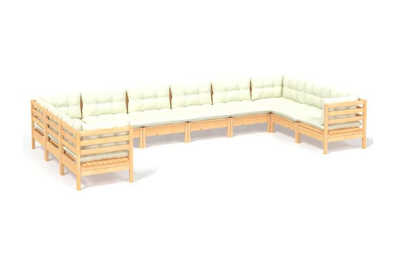Loungegrupp Utomhus med gräddvita dynor 10 delar massiv furu - Kräm - Utemöbler - Loungemöbler - Loungegrupp & Loungeset