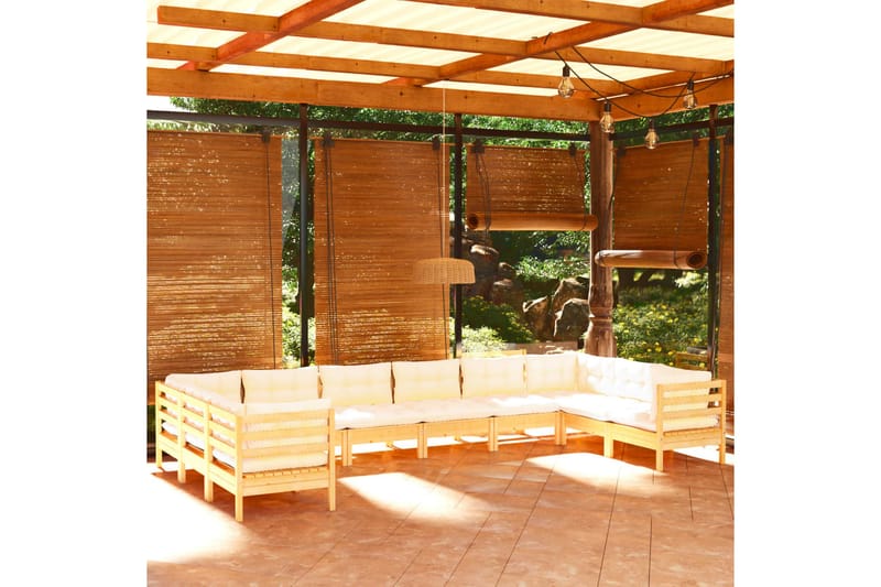 Loungegrupp Utomhus med gräddvita dynor 10 delar massiv furu - Kräm - Utemöbler - Loungemöbler - Loungegrupp & Loungeset