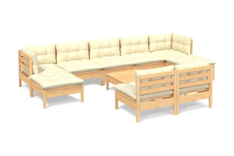 Loungegrupp Utomhus med gräddvita dynor 10 delar massiv furu - Kräm - Utemöbler - Loungemöbler - Loungegrupp & Loungeset