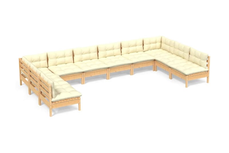 Loungegrupp Utomhus med gräddvita dynor 10 delar massiv furu - Kräm - Utemöbler - Loungemöbler - Loungegrupp & Loungeset