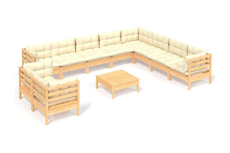 Loungegrupp Utomhus med gräddvita dynor 11 delar massiv furu - Kräm - Utemöbler - Loungemöbler - Loungegrupp & Loungeset