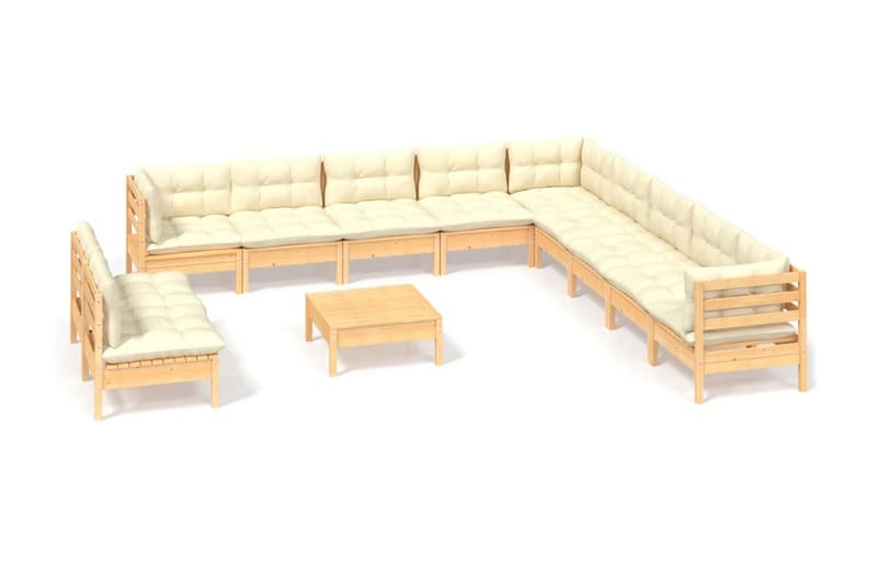 Loungegrupp Utomhus med gräddvita dynor 12 delar massiv furu - Kräm - Utemöbler - Loungemöbler - Loungegrupp & Loungeset