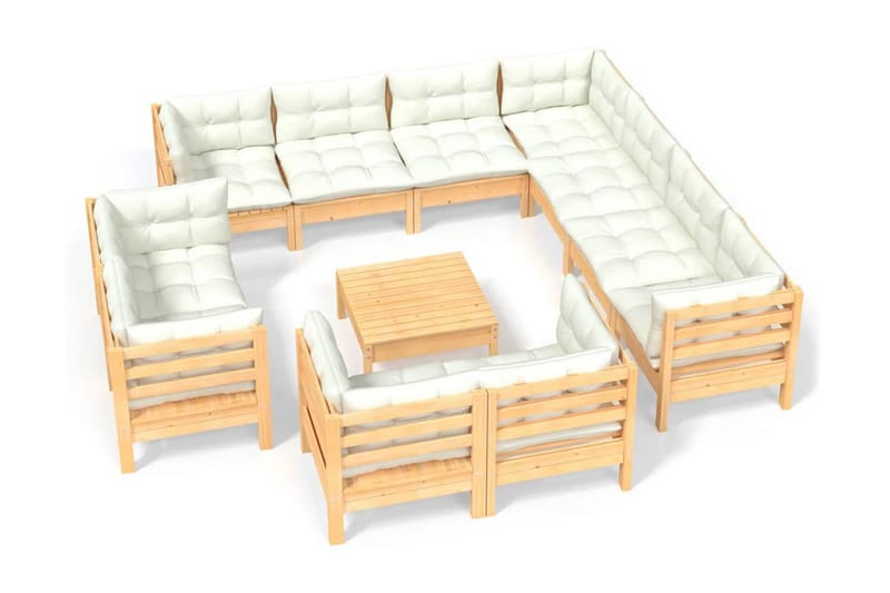 Loungegrupp Utomhus med gräddvita dynor 12 delar massiv furu - Kräm - Utemöbler - Loungemöbler - Loungegrupp & Loungeset