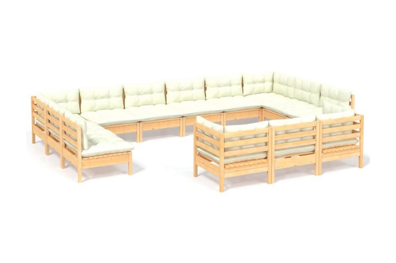 Loungegrupp Utomhus med gräddvita dynor 13 delar massiv furu - Kräm - Utemöbler - Loungemöbler - Loungegrupp & Loungeset